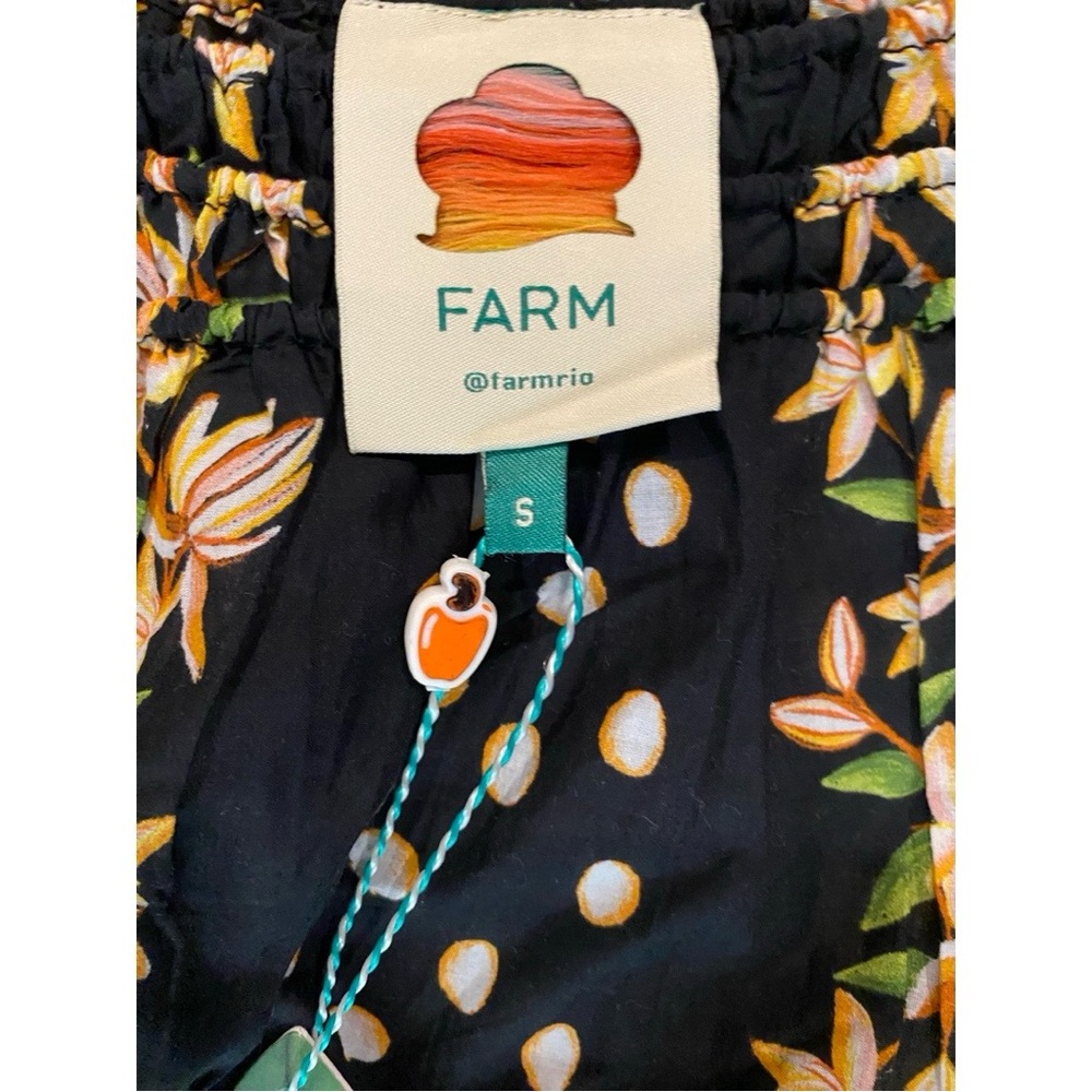 FARM RIO Cocoa Paradise Maxi Black Tropical Floral Puff Sleeve Dress Size Small - Picture 4 of 5
